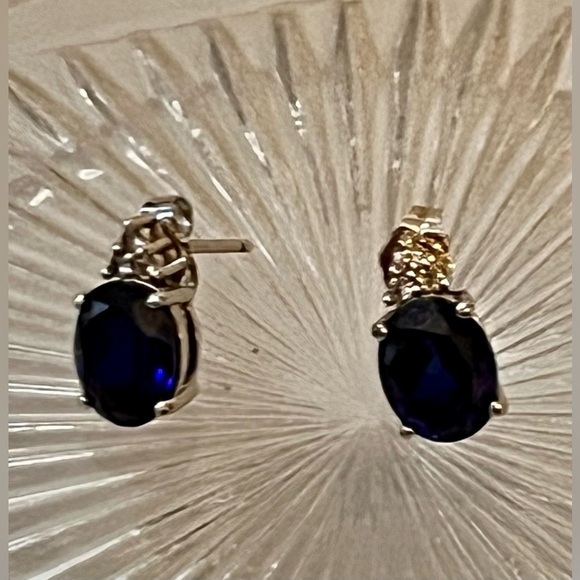 Elegant Sterling Silver with Blue Sapphire and Diamond like Gem Earrings Shining - Picture 7 of 17